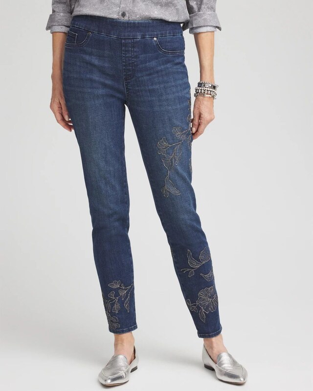 Floral Embroidered Pull-On Ankle Jeggings - image 1